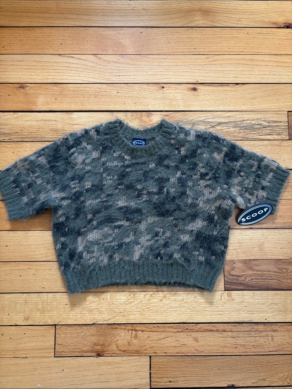 Scoop Olive Multi Fuzzy Crewneck Sweater